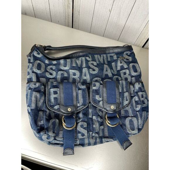 Marc Jacobs Logo Denim Multi-Pocket Hobo Bag Classic Style Shoulder Bag - Picture 2 of 11